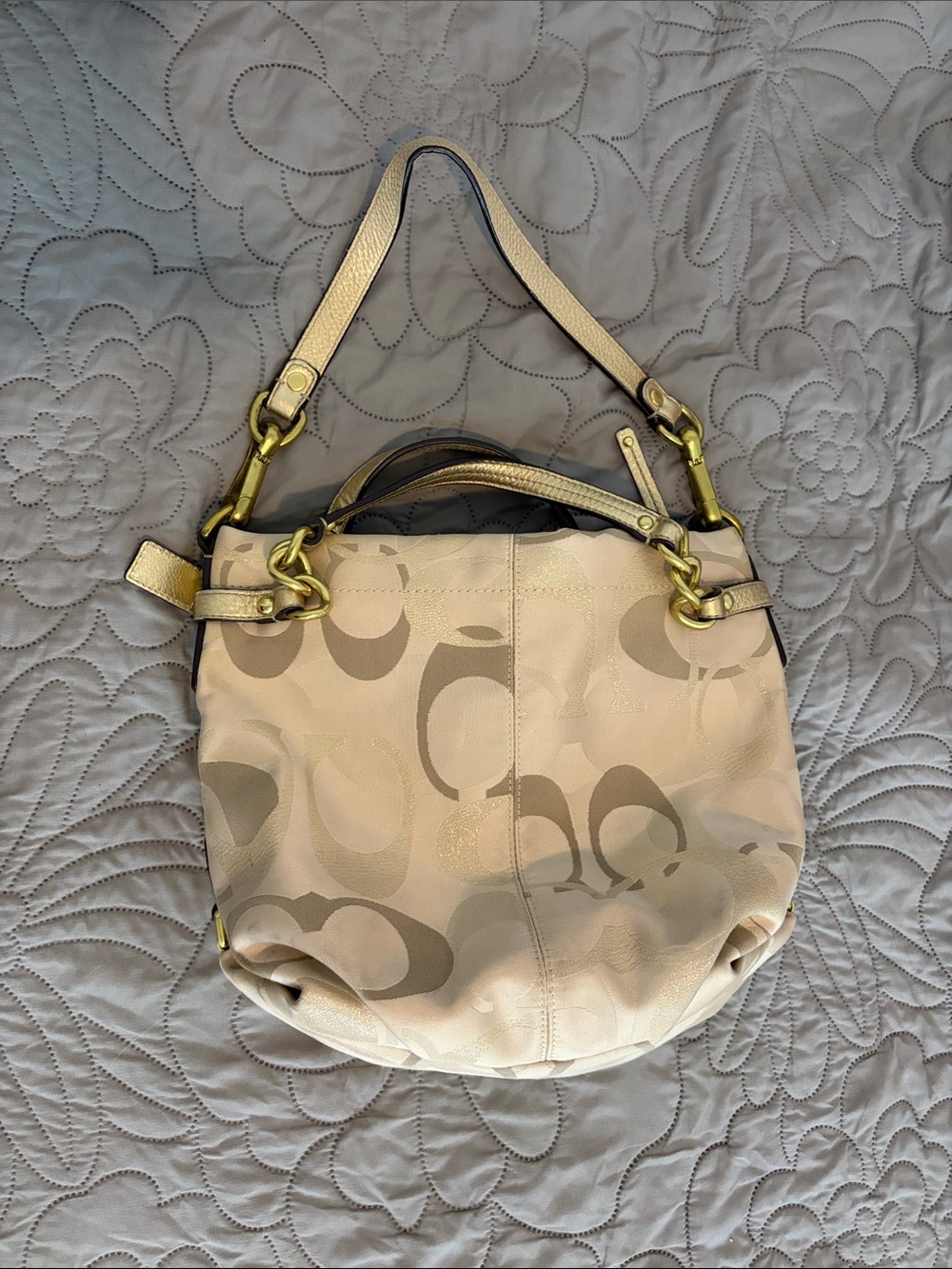 Coach Cream Signature Hobo with Gold-Tone Hardware